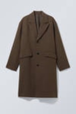 Dark Brown - Single Breasted Wool-blend Coat - 2