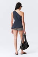 Dark Blue - Asymmetric One-Shoulder Fitted Top - 3