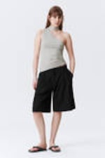 Grey & White Stripe - Lyocell One-shoulder Tie Top - 1