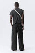 Striped Black - Striped Loose Cotton Pyjama Trousers - 2