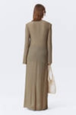 Beige - Sheer Long-Sleeved V-neck Maxi Dress - 3