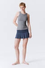Dark Blue - Flared Mid-Rise Mini Skirt - 0