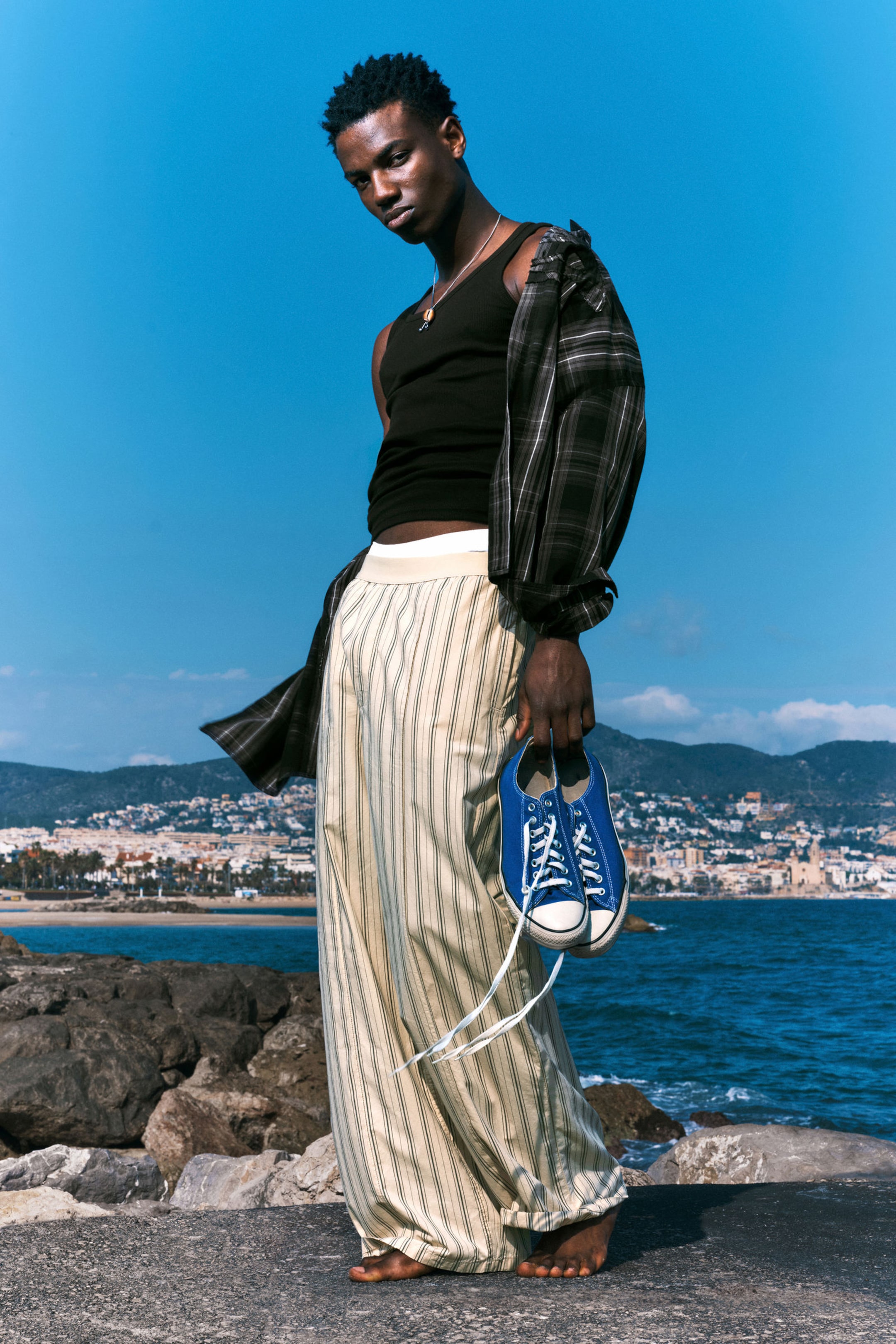 #C9C2B0 - Striped Loose Cotton Pyjama Trousers - 2