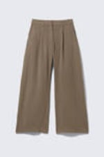 Beige - Low Rise Wide Leg Crinkled Trousers - 3