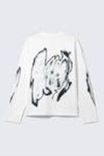 Weiß - Abstrakter Print - Kastiges Langarmshirt mit Grafikprint - 4
