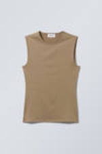 Dark Beige - Smooth Fitted Tank Top - 0