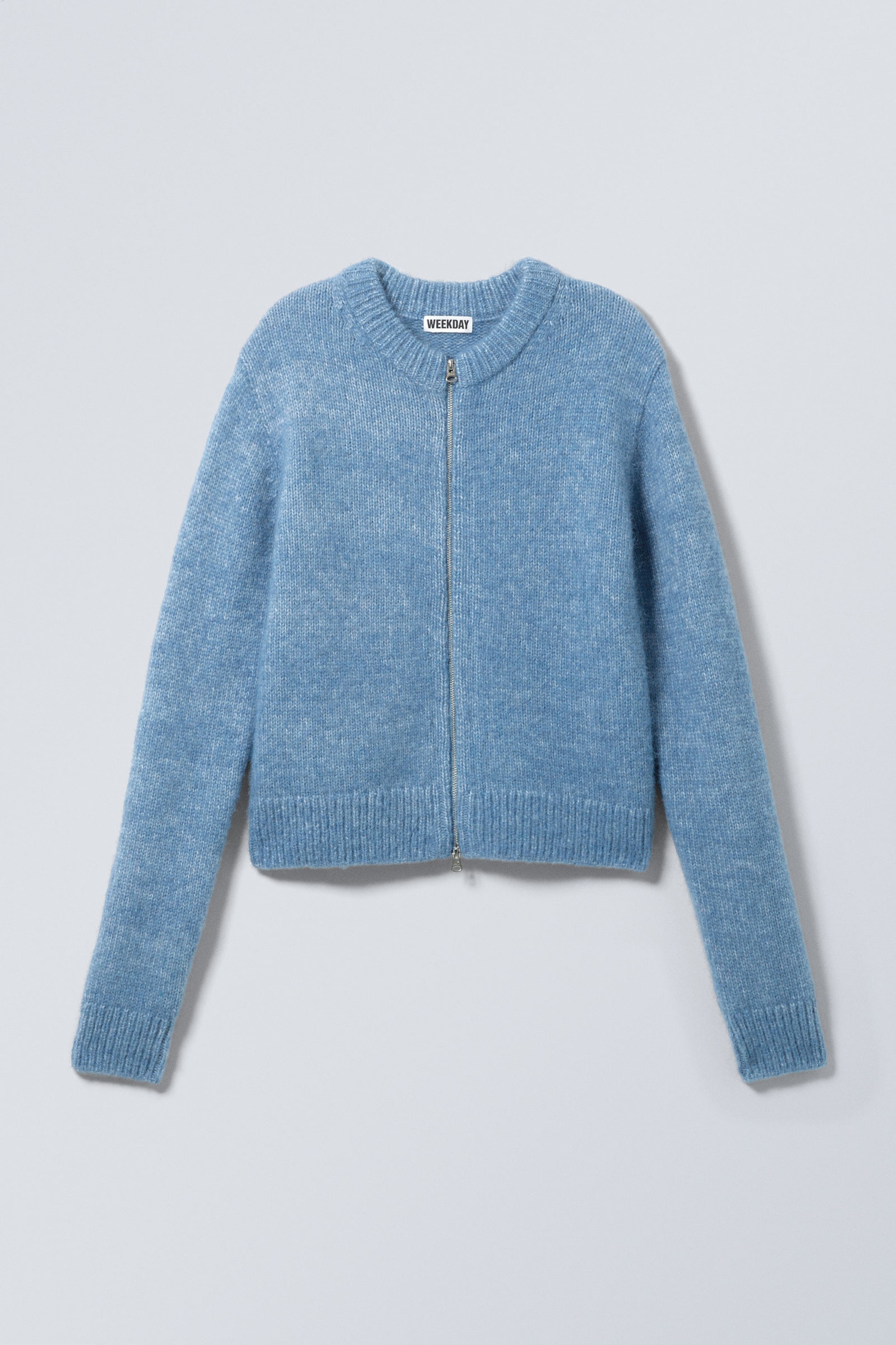 Blue Melange - Slim Knitted Zip Cardigan - 2