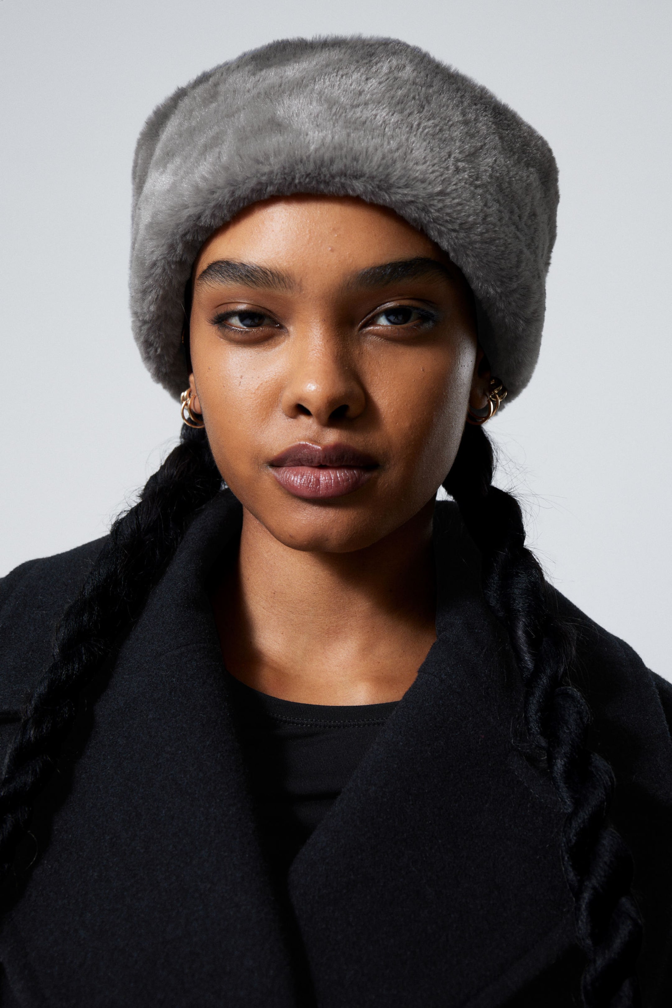 Grey - Faux Fur Nylon Hat - 0