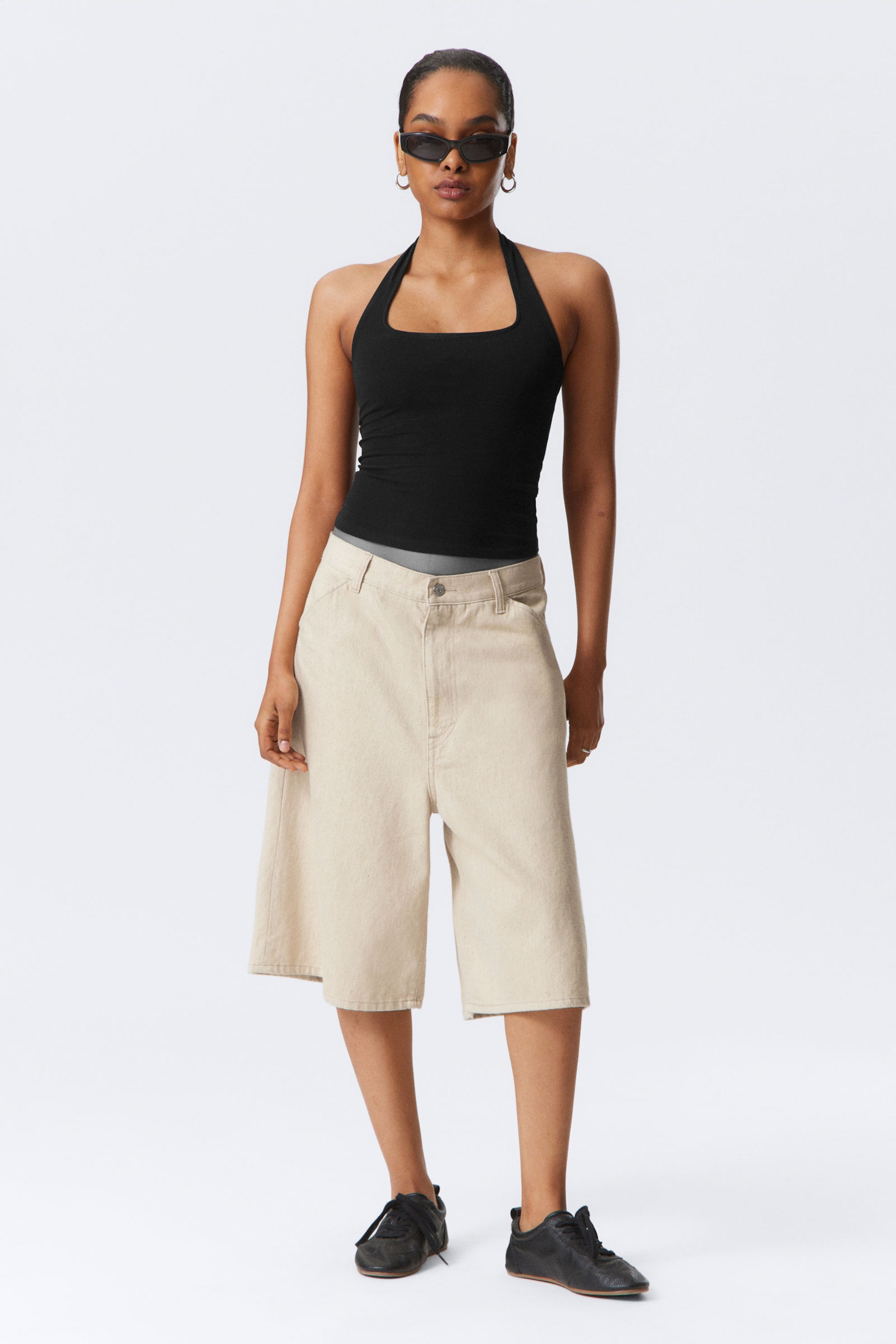 #A5A595 - Astro Loose Baggy Linen-Blend Shorts - 2