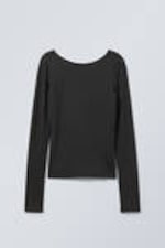 Black - Gizem Open Back Long Sleeve Top - 0