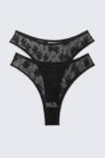 Schwarz - 2er-Pack Brazilian-Slips aus Spitze - 0