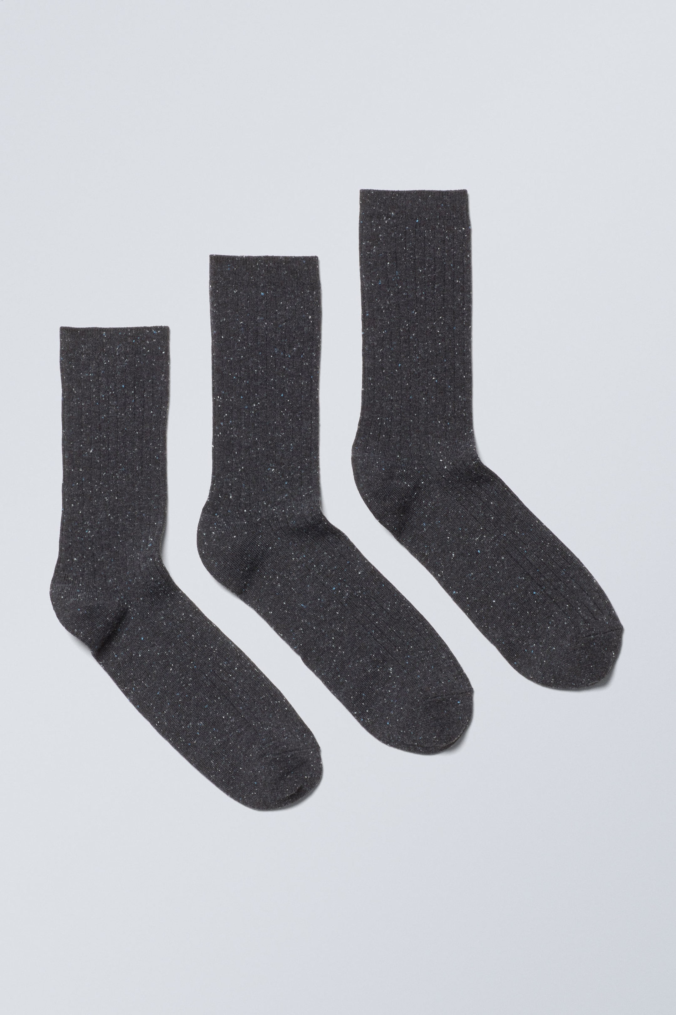 Verwaschenes Schwarz - Gerippte Socken mit Farbsprenkeln, 3er-Pack - 0