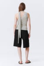 Grey & White Stripe - Lyocell One-shoulder Tie Top - 3