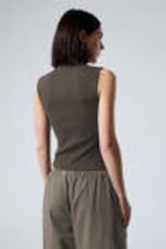 Dark Grey - Sleeveless Ribbed Zip-Top - 3