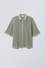 Light Dusty Khaki - Regular Crochet Short Sleeve Shirt - 0