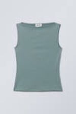 Dusty Turquoise - Annie Sleeveless Boat-Neck Top - 0