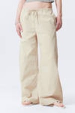 Light Beige - Loose Fit Washed Ripstop Trousers - 1