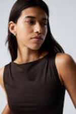 Dark Brown - Annie Sleeveless Boat-Neck Top - 1