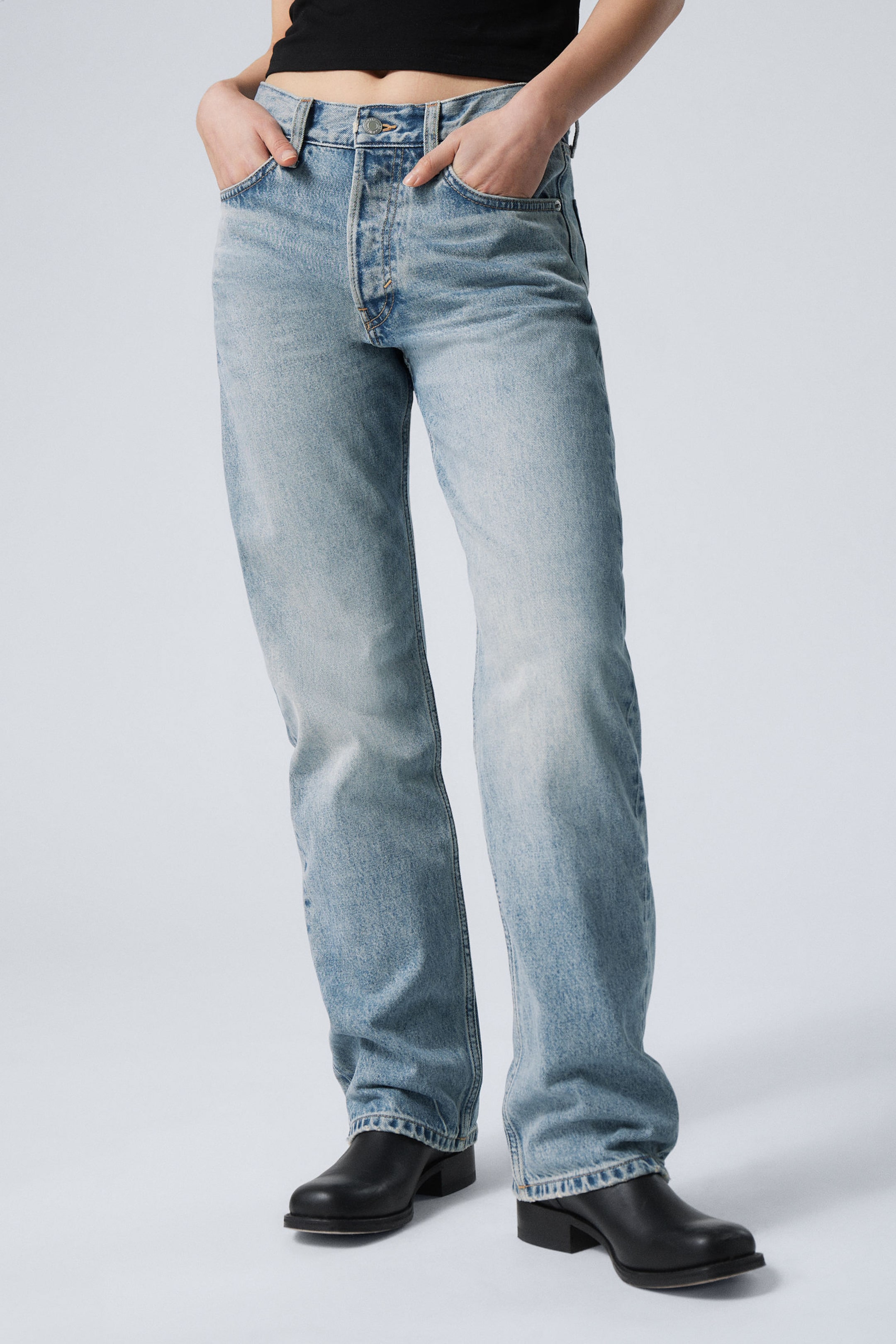 pin mid rise regular straight leg jeans - Novel Blue - Light Blue | Weekday  DK