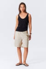 Ecru - Avslappnade shorts i linneblandning - 0