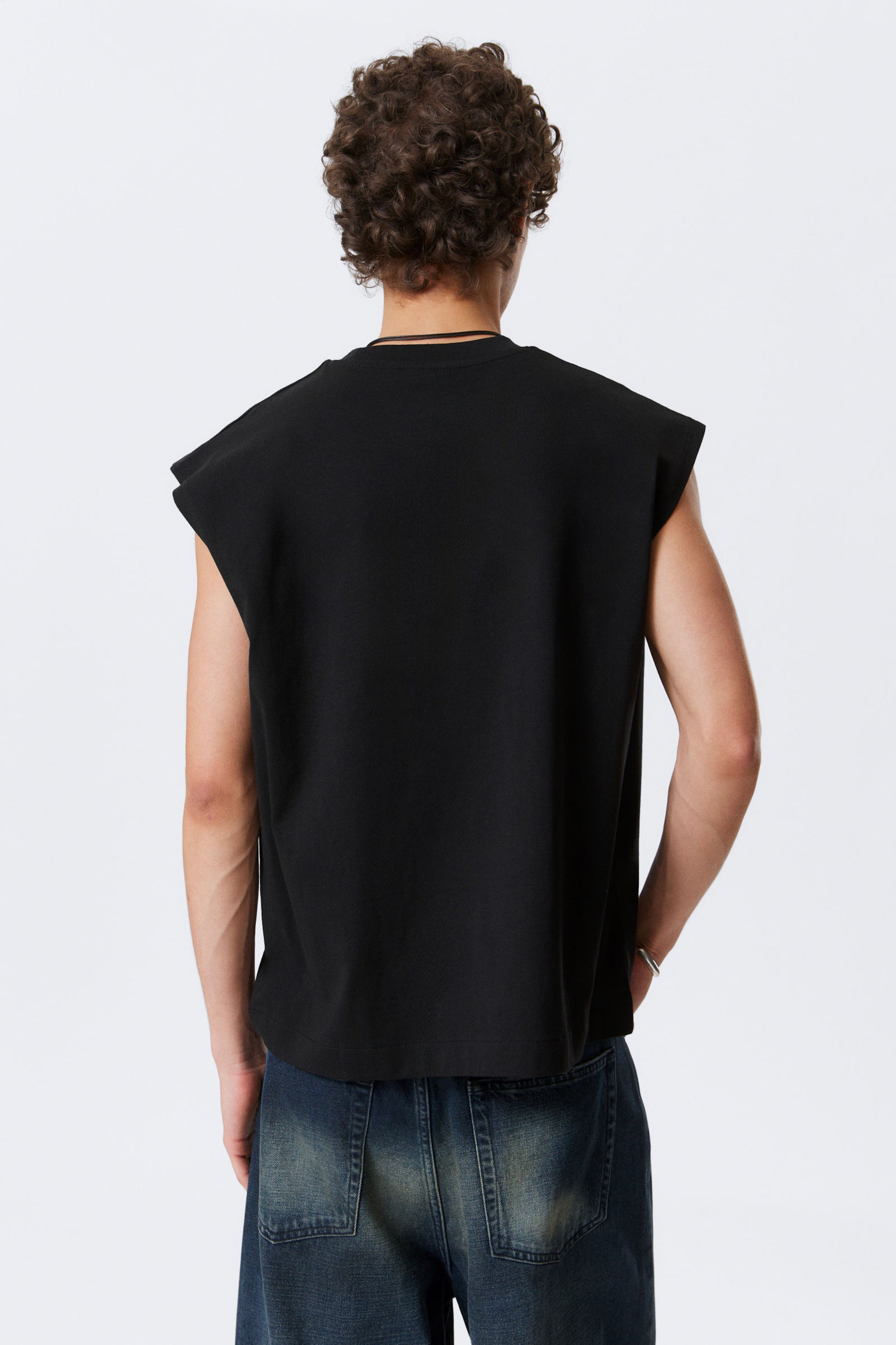 Black - Loose Fit Square Cotton Tank Top - 2