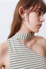 Grey & White Stripe - Lyocell One-shoulder Tie Top - 2
