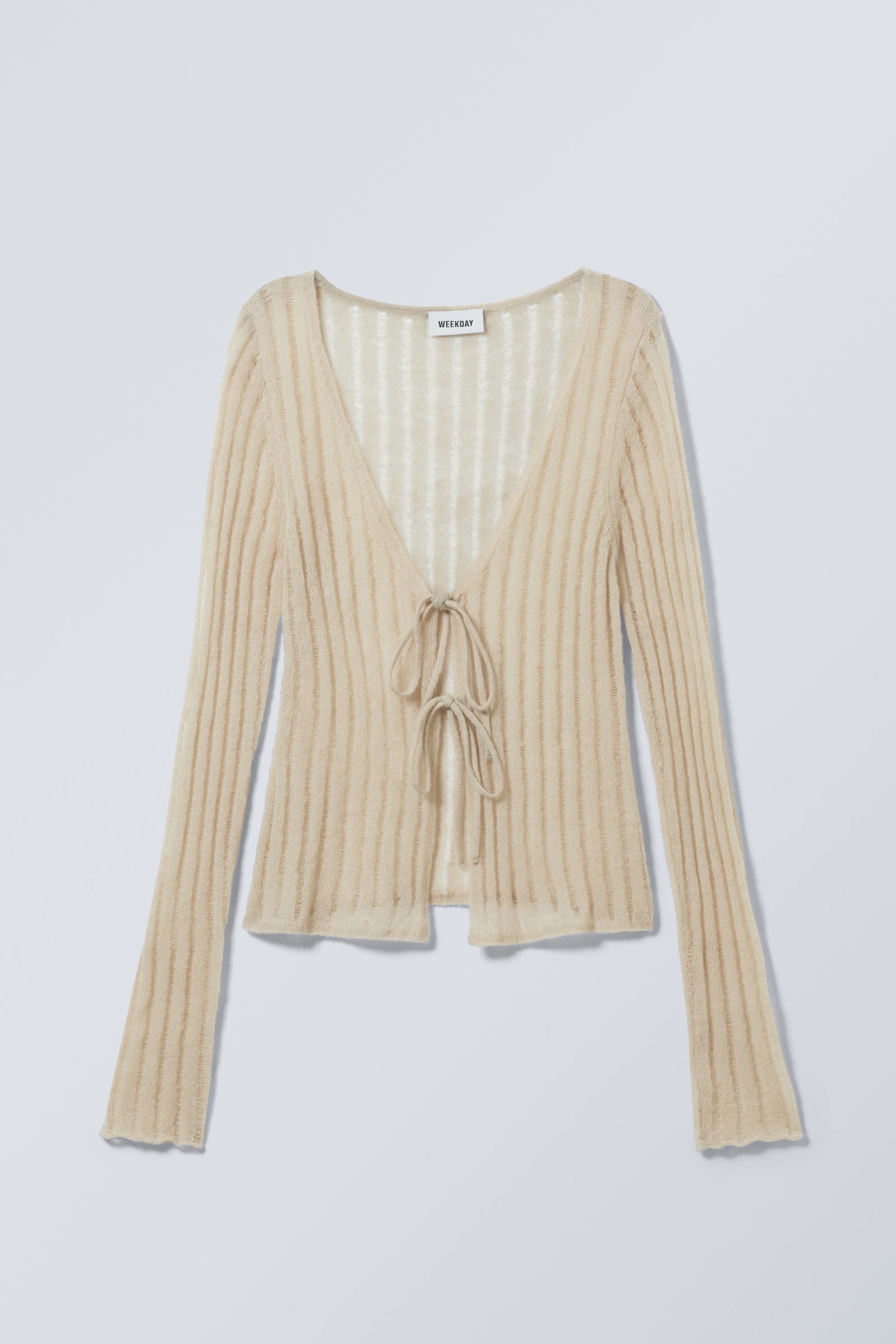 Dusty Beige - Fitted Tie Cardigan - 0