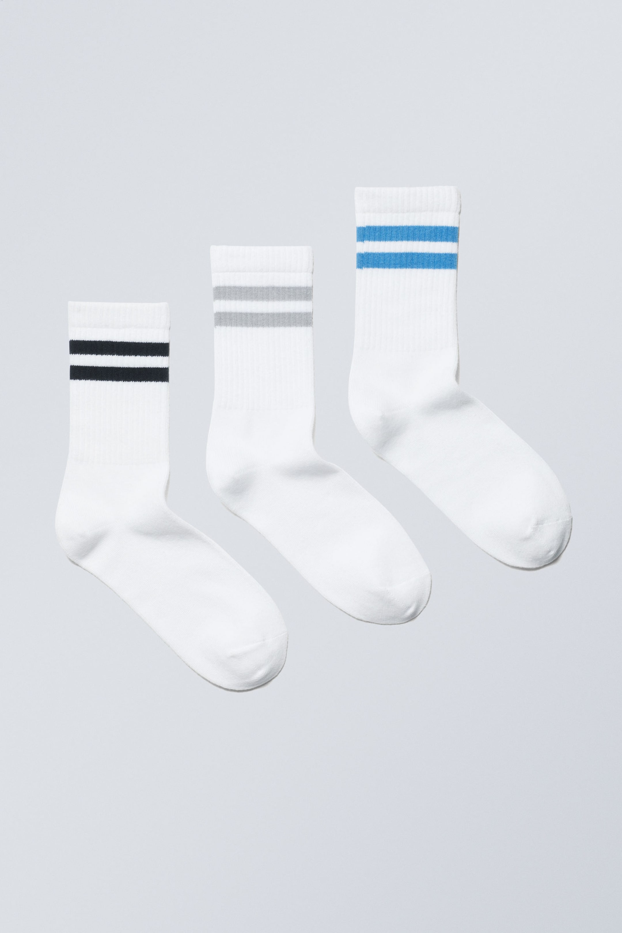 Black Grey Blue Stripe - 3-pack Sport Striped Socks - 0