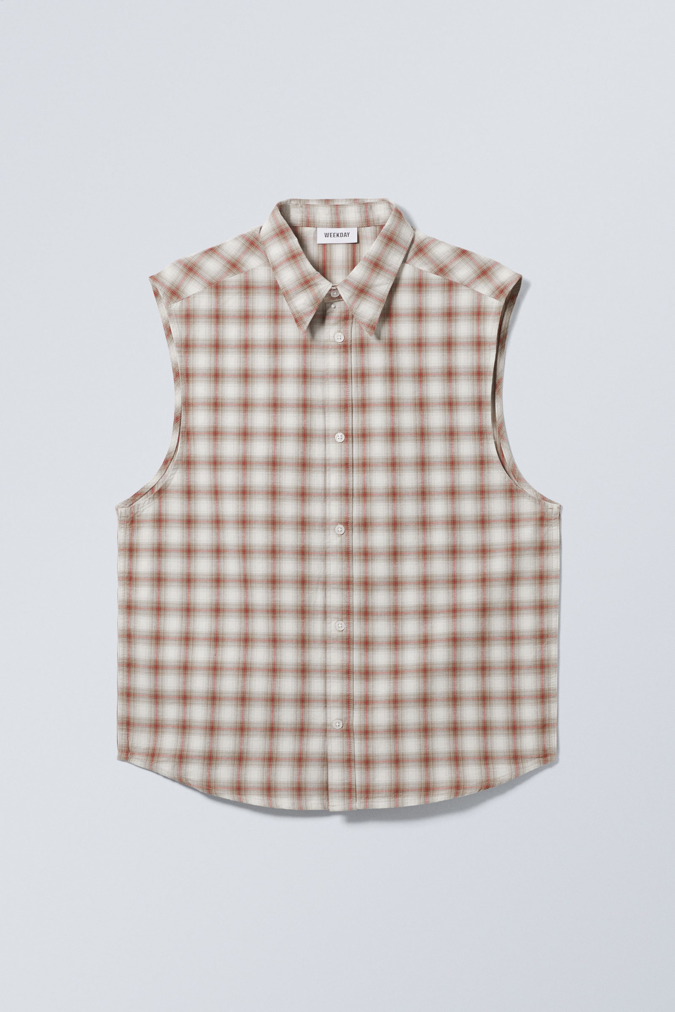 Beige Check - Loose Sleeveless Shirt - 0