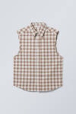 Beige Check - Loose Sleeveless Shirt - 0