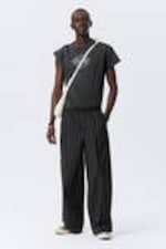 Striped Black - Striped Loose Cotton Pyjama Trousers - 0