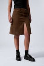 Dusty Brown - Washed Corduroy Midi Skirt - 1