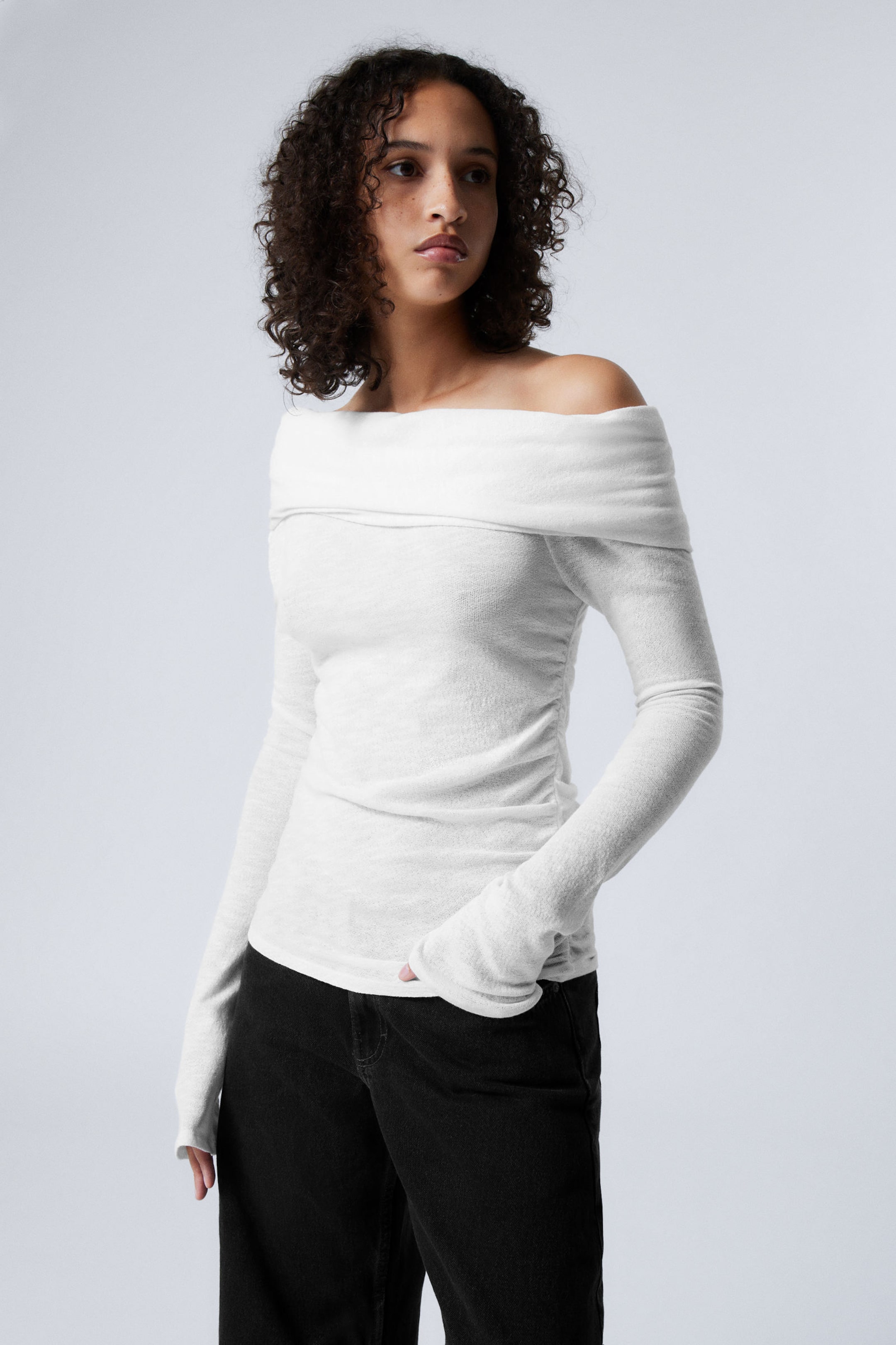 White - Draped Off-shoulder Top - 0