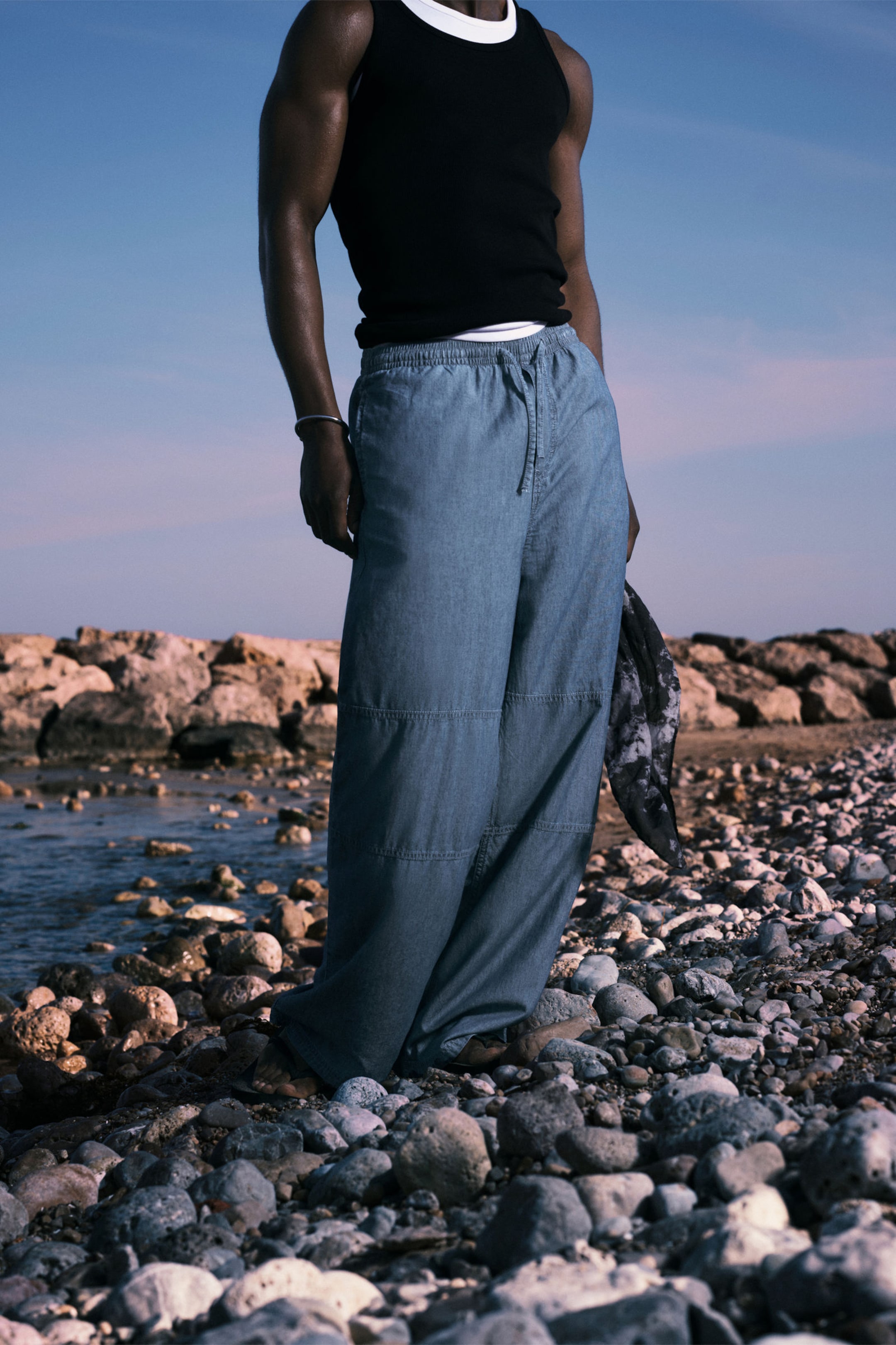 #4C5164 - Loose Chambray Denim Trousers - 2