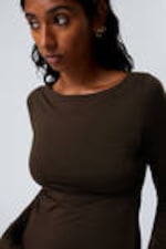 Dark brown - Annie Long-Sleeved Boat-Neck Top - 1