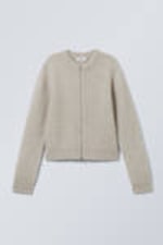 Beige Melange - Slim Knitted Zip Cardigan - 2