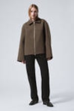 Dark Brown - Short Wool Blend Jacket - 0