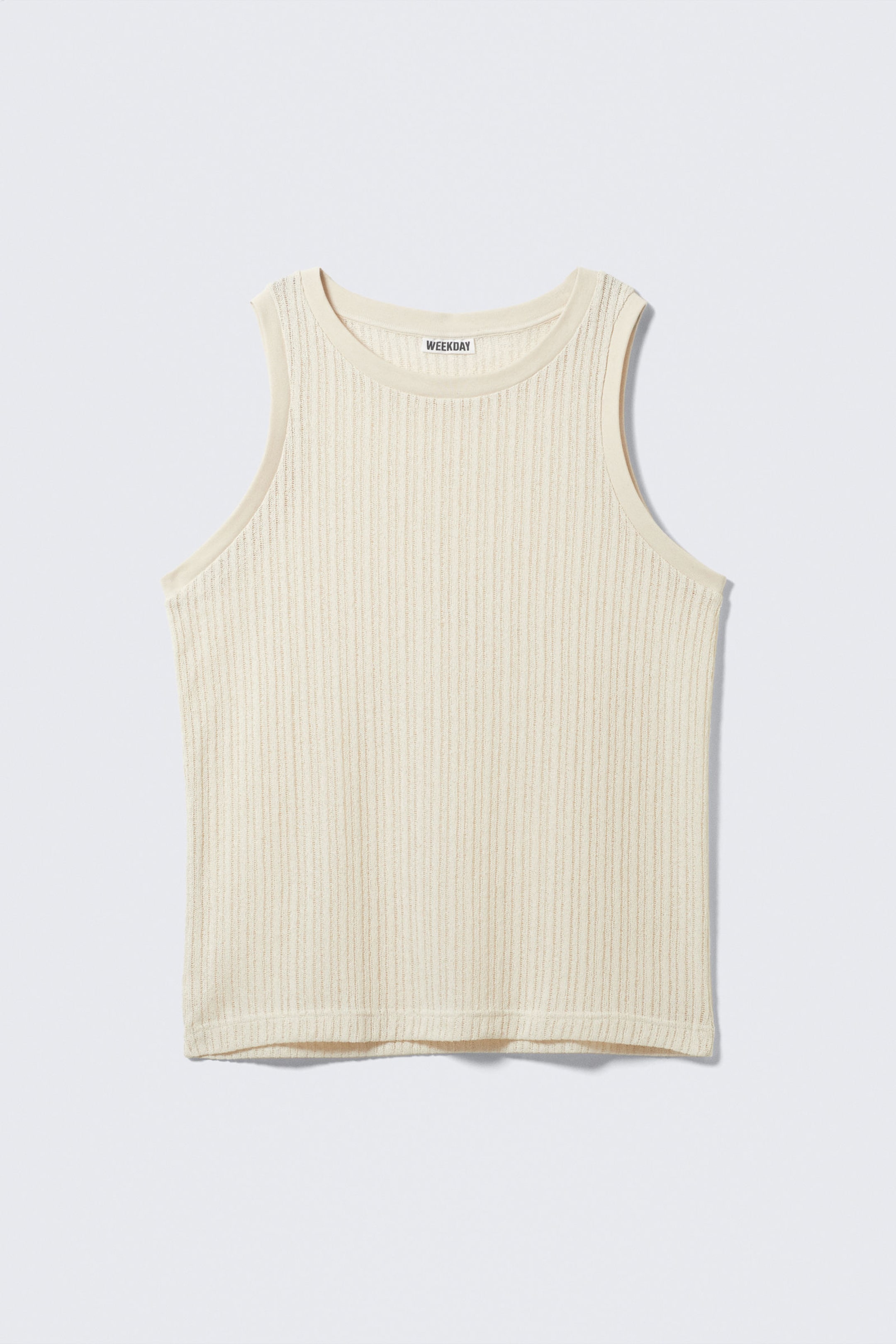 Light Beige - Loose Fit Rib-Knitted Tank Top - 3