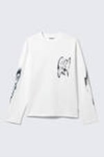 Weiß - Abstrakter Print - Kastiges Langarmshirt mit Grafikprint - 3