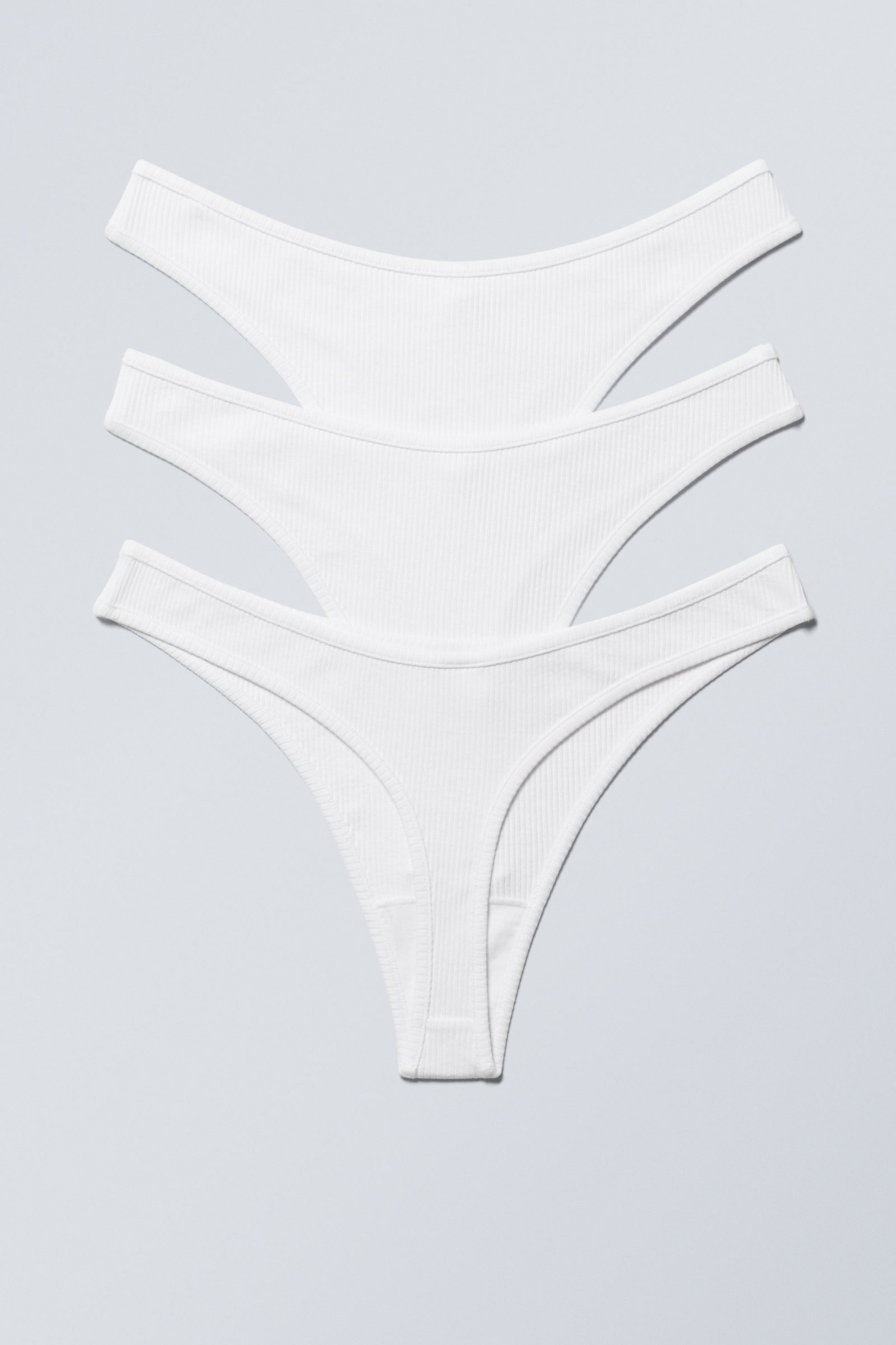 White - 3-pack Rib Cotton Thongs - 1