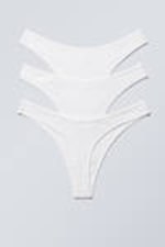 White - 3-pack Rib Cotton Thongs - 1