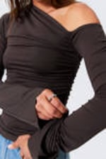 Dark Brown - Drape Asymmetric Lyocell Top - 1