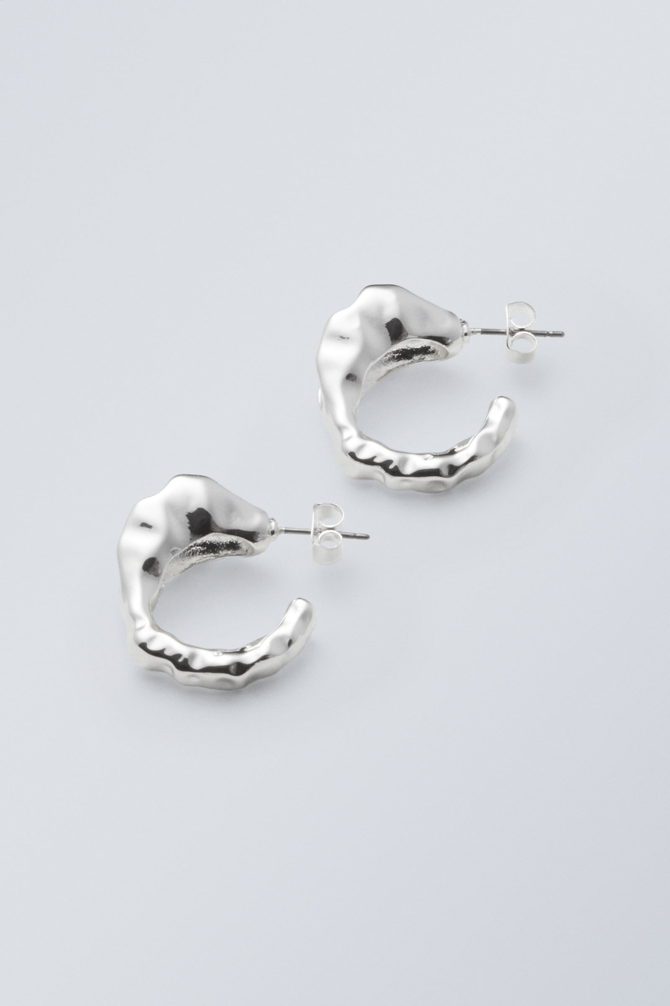 Silver - Irregular Hoop Earrings - 0