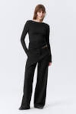 Black - Open Back Long-Sleeved Top - 1