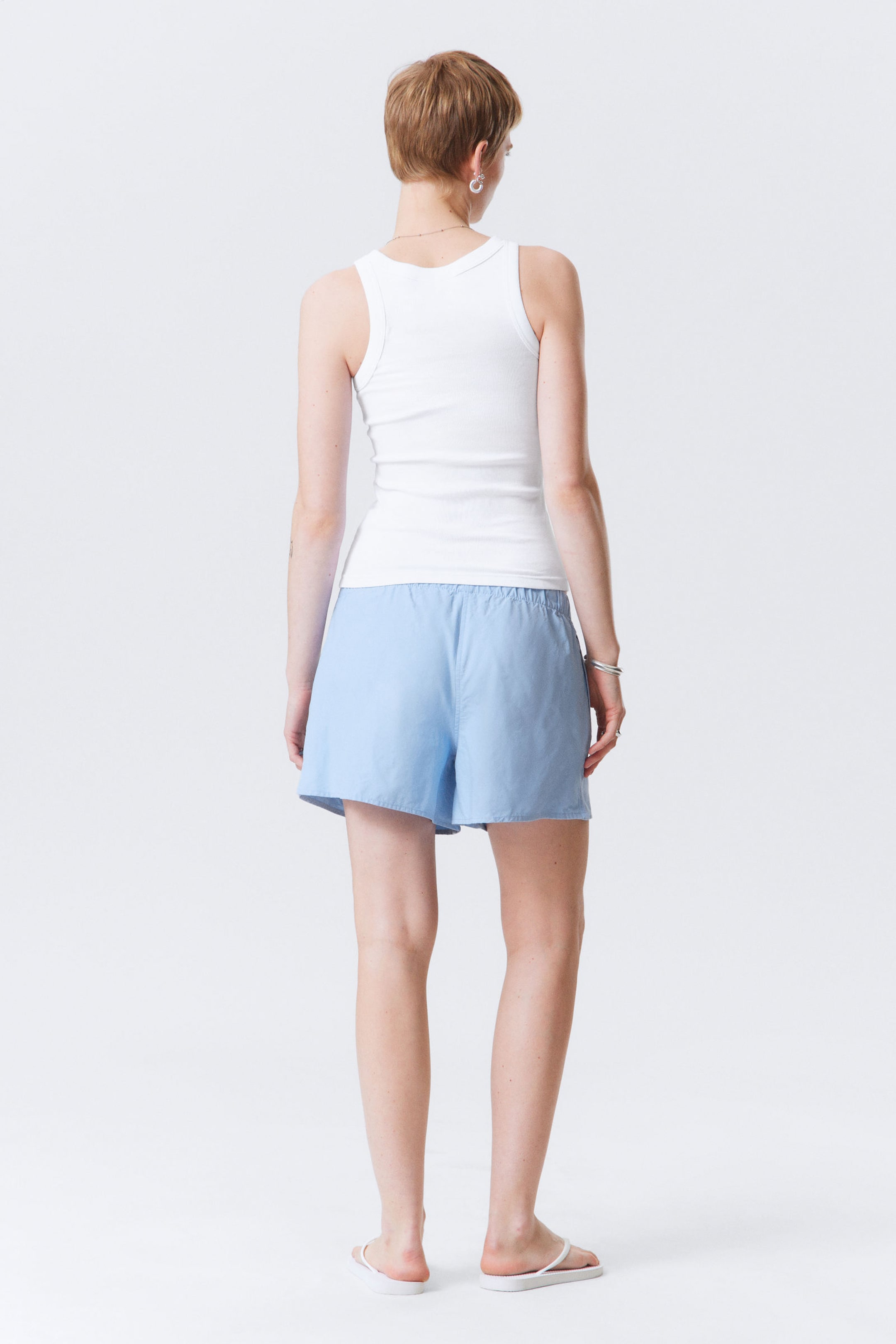 Light Blue - Wide Washed Pull-on Shorts - 2