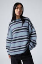 Blue Multi Stripe - Loose Graphic Knitted Sweater - 0