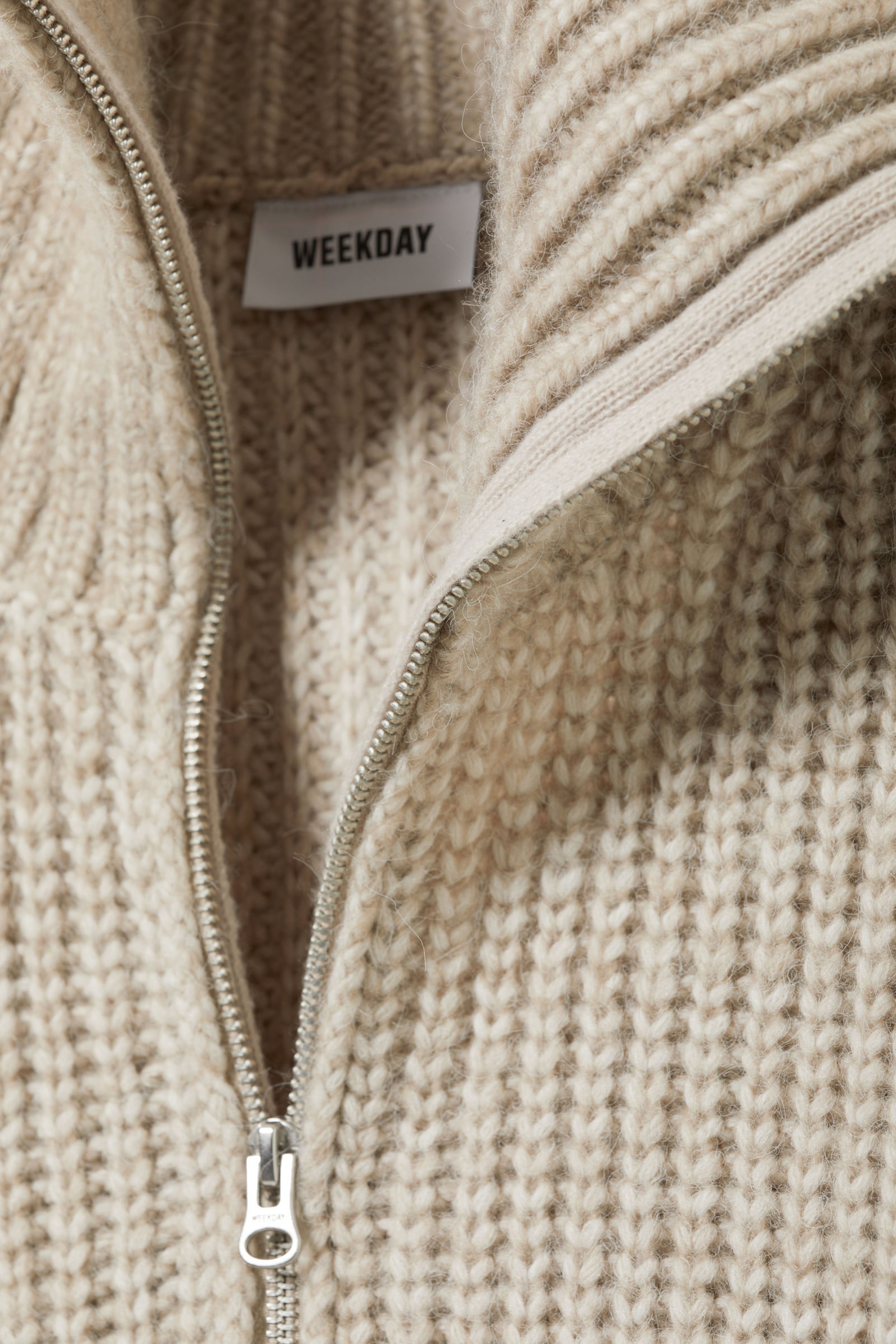 Dusty Beige - Rib-Knit Half-Zip Turtleneck Sweater - 4