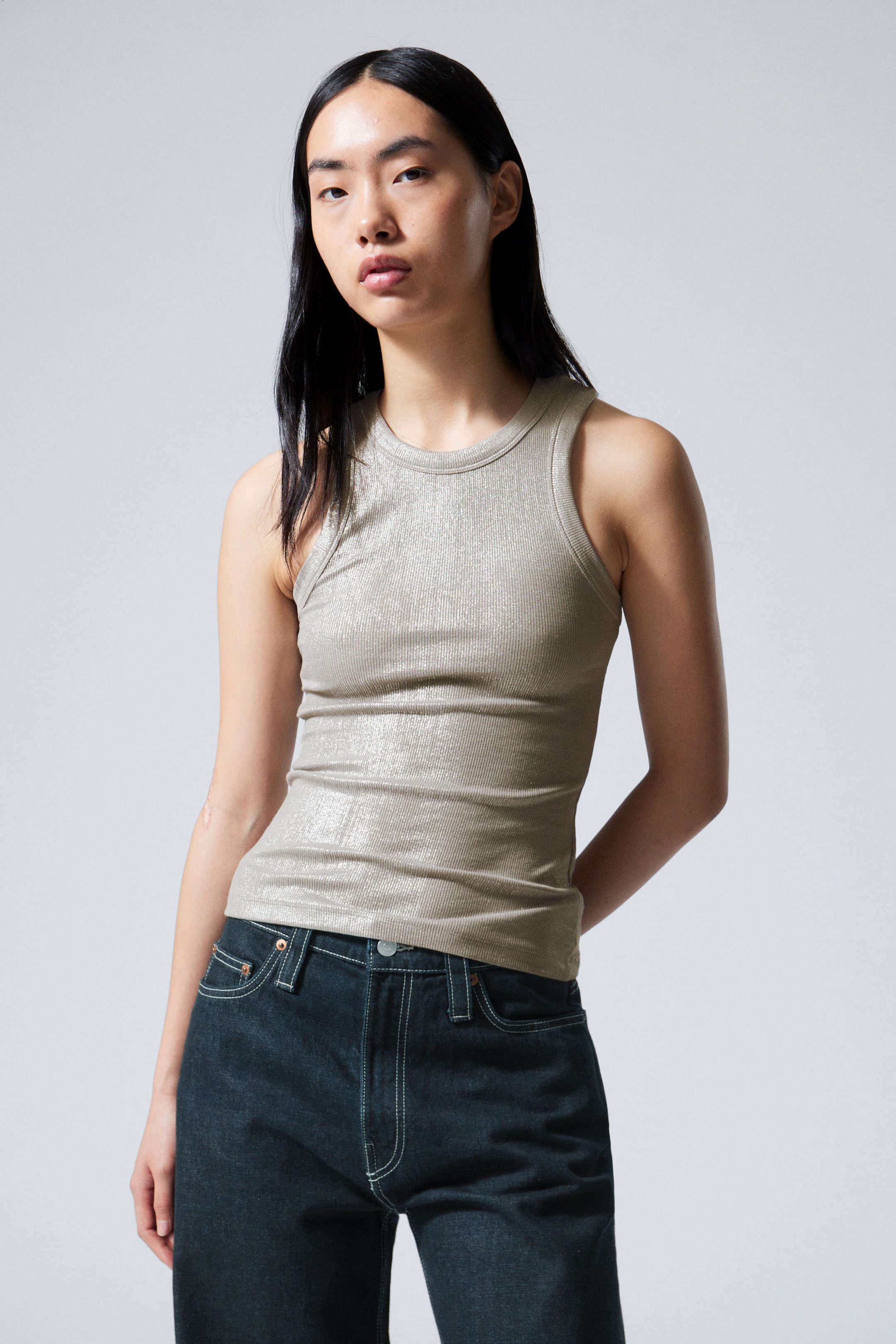 Metallic Beige - Metallic Coated Tank Top - 1