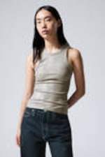 Metallic Beige - Metallic Coated Tank Top - 1