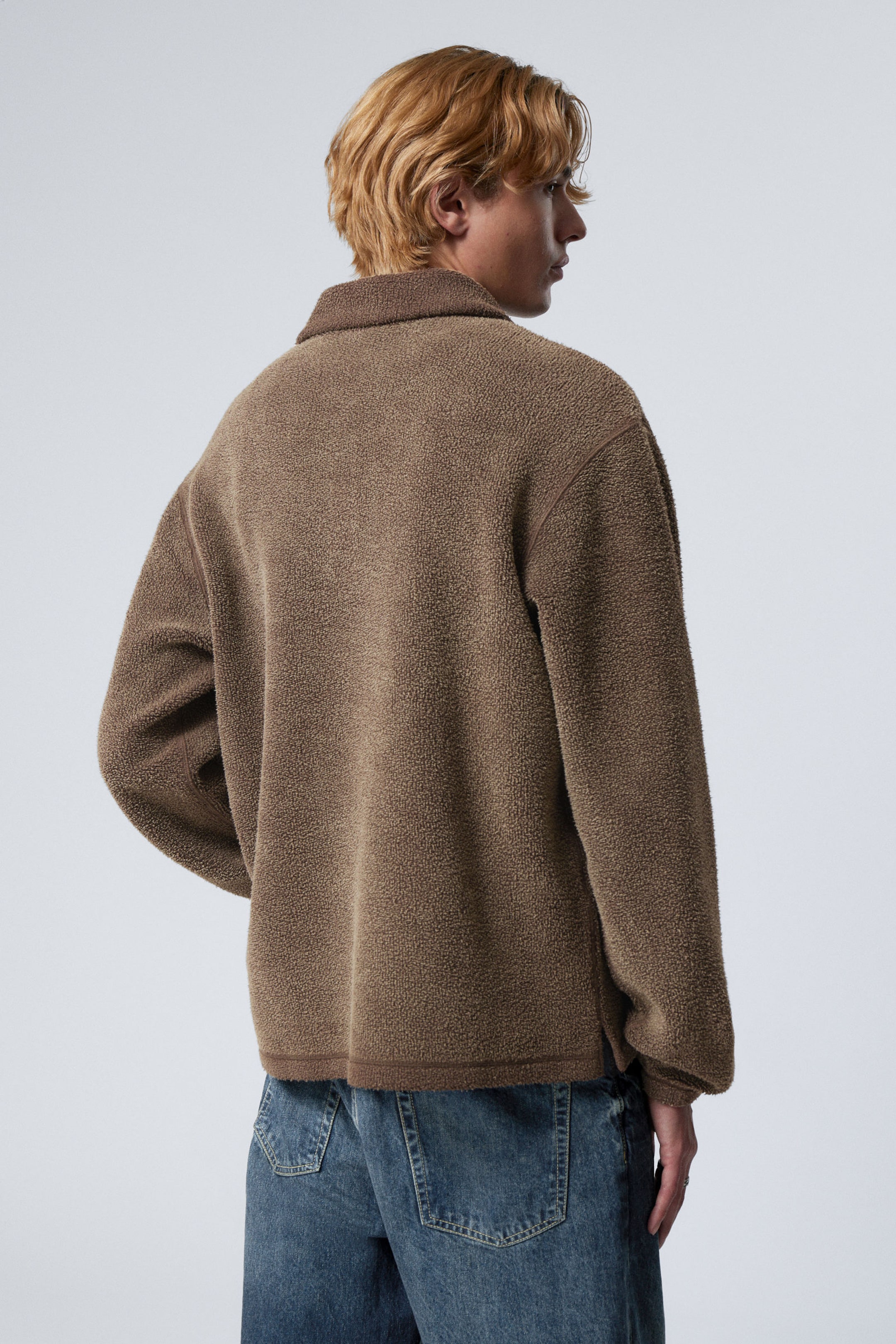 Washed Dark Brown - Boxy Half-Zip Fleece Sweatshirt - 2